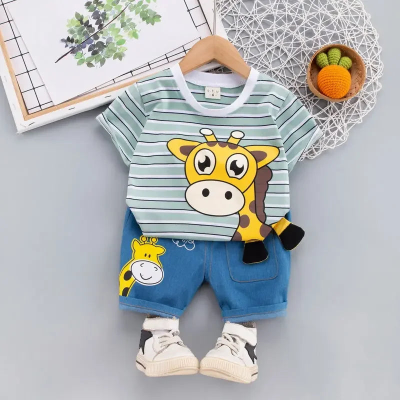 Ropa de verano para niños, camiseta de dibujos animados, pantalones cortos, 2 unids/set, trajes deportivos de ocio para niños pequeños, chándales de algodón para bebés de 0 a 5 años