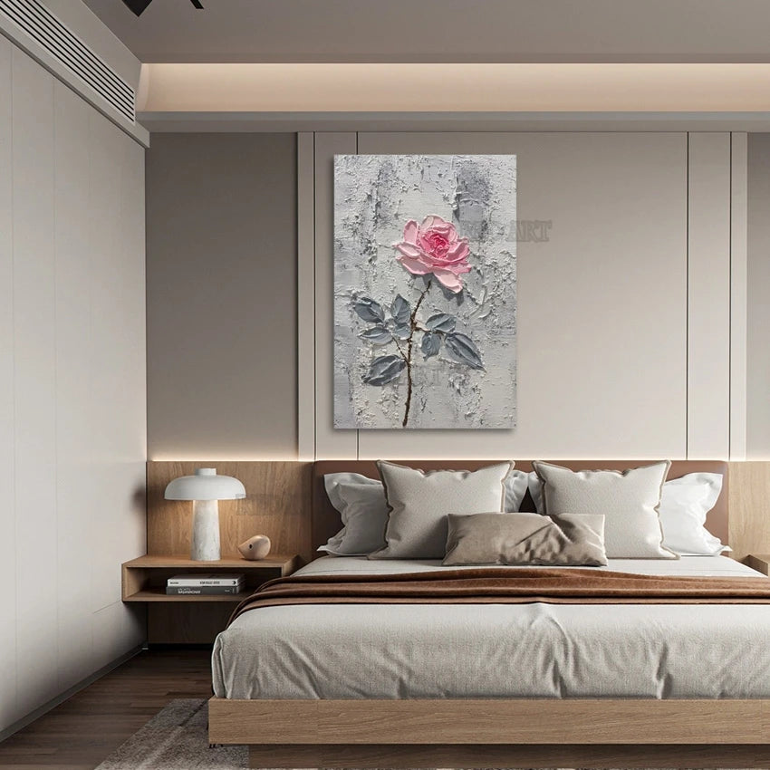 Cuadro Decorativo de Pared con Diseño de Rosa, Pintura Acrílica Texturizada 3D Pintada a Mano, Pintura Abstracta al Óleo de Gran Tamaño, + Paquete Switch In Art completo