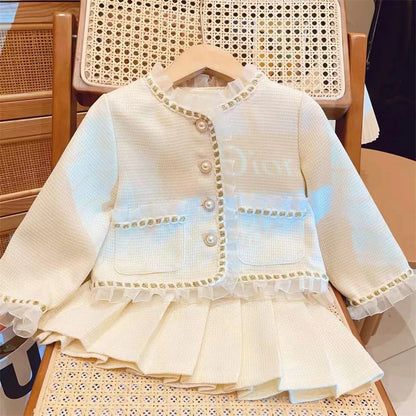 Conjunto de dos piezas de moda para niña, chaqueta de encaje, Falda corta, colección de primavera y otoño, novedad de 2024
