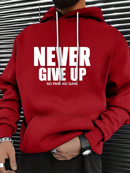 Sudadera con capucha para otoño e invierno, estampado NEVER GIVE UP, versátil y cómoda, ropa unisex para el ocio en la calle.