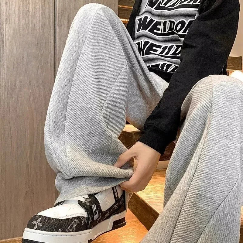 Pantalones Deportivos Grises de Pierna Recta Estilo Hip Hop 2026 para Hombre, Pantalones Holgados de Moda Coreana de Primavera, Estilo Y2K, Casuales