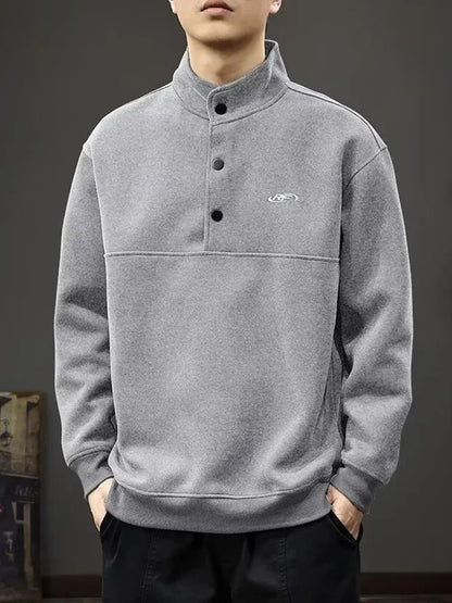 Otoño de los hombres de la letra impresa botón sudadera Stand Collar Patchwork pulóver sudaderas con capucha 2025 nuevo Casual Y2K manga larga Sudaderas