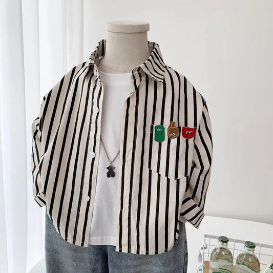 Camisa coreana a rayas para niños, blusa fina de algodón ligera y elegante de manga larga, Tops informales para uso diario para primavera y otoño, ropa de 2 a 6 años