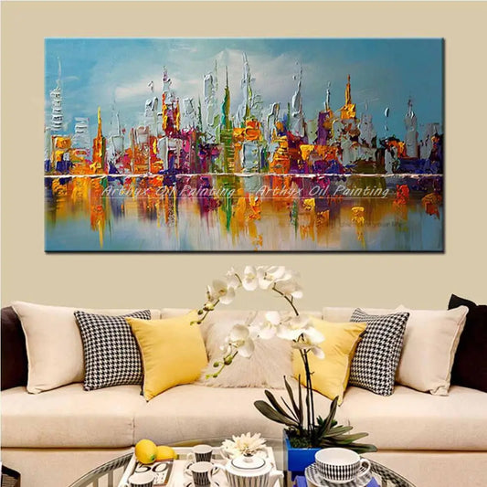 Arthyx, pintura al óleo abstracta pintada a mano sobre lienzo, paisaje urbano, carteles de ciudad, cuadro artístico de pared, decoración para sala de estar y hogar + paquete Switch In Art completo