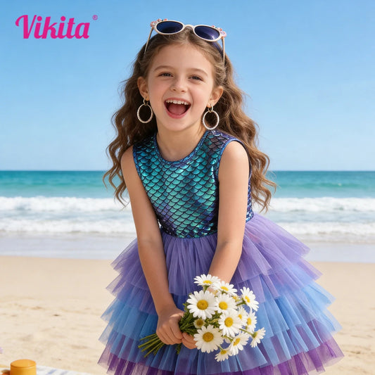 Vestido de sirena para niñas, vestido tutú de princesa para niños, vestidos de fiesta de verano para niños pequeños, ropa informal escolar para fiesta de cumpleaños