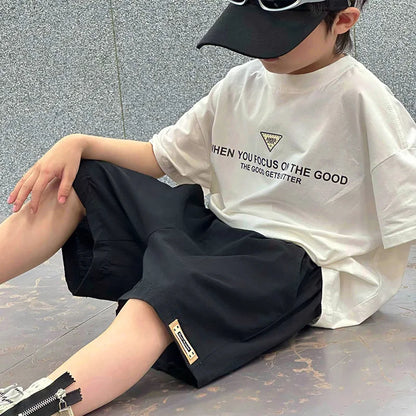 Pantalones Cortos de Verano para Niños de 3 a 14 Años, Pantalones Cortos Deportivos de Algodón Sólido para Niños, Pantalones Cortos con Cintura Elástica para Niños
