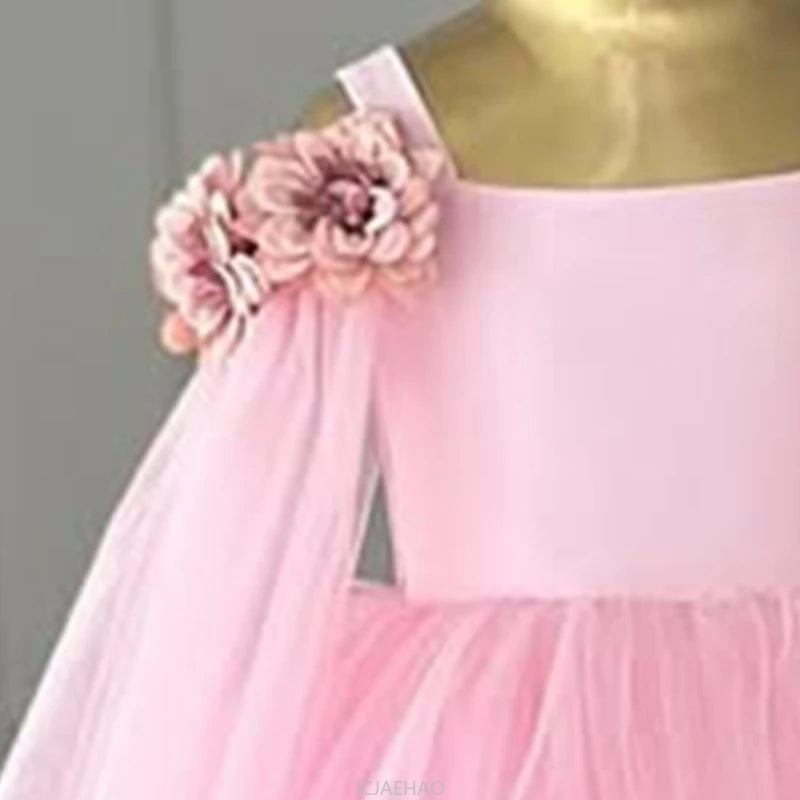 Vestido de boda para niños, vestidos de boda rosas con flores para niñas, ropa para niños, actuación de Piano, presentador, vestido de fiesta de cumpleaños de princesa, disfraz