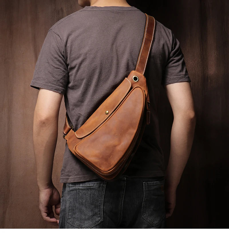 Guro-bolso de pecho de viaje de cuero genuino de alta calidad para hombre, satchel de lujo, cruzado de tendencia Vintage, bolsos de tirantes para deportes al aire libre de fin de semana