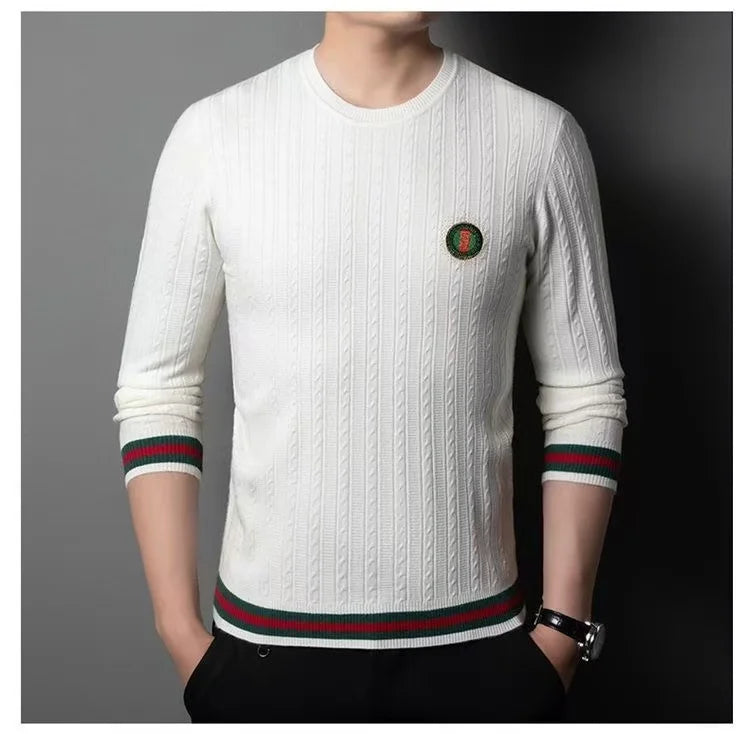 Suéter clásico de Jacquard de gama alta para hombre, prendas de punto, jerséis de lujo con cuello redondo, ropa de punto cálida para otoño e invierno, 2024