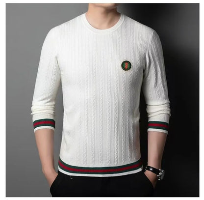 Suéter clásico de Jacquard de gama alta para hombre, prendas de punto, jerséis de lujo con cuello redondo, ropa de punto cálida para otoño e invierno, 2024