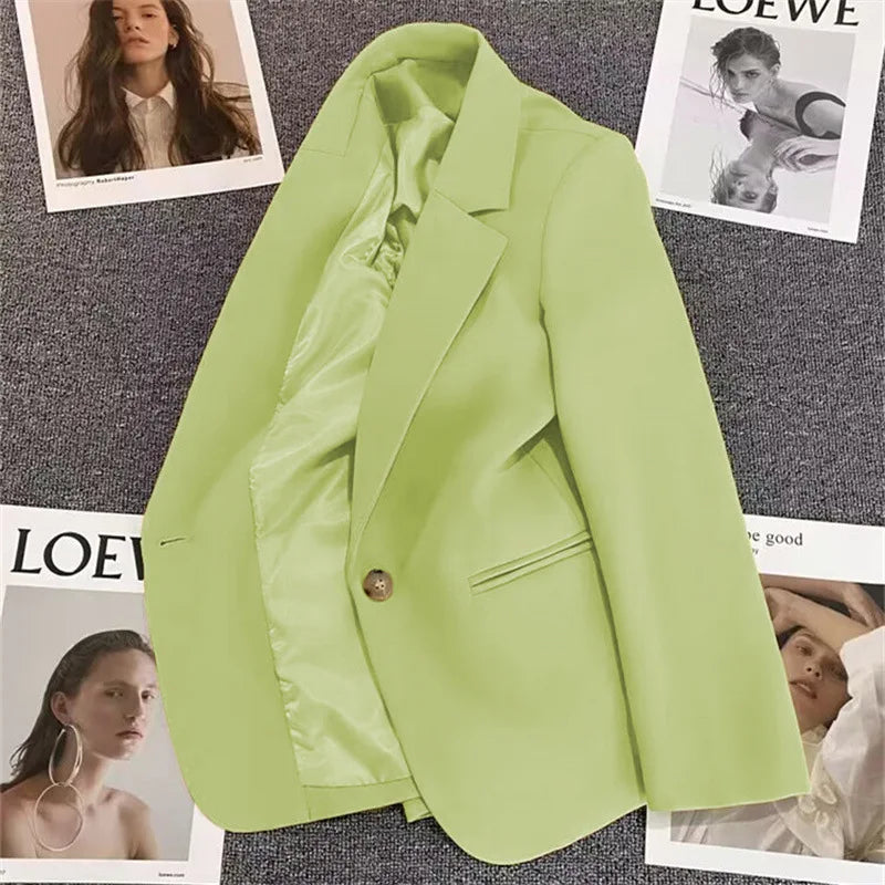 Green Suit Jacket Women's Fashionable Versatile Spring Autumn Polyester Commute Style Regular Thickness Online Exclusive