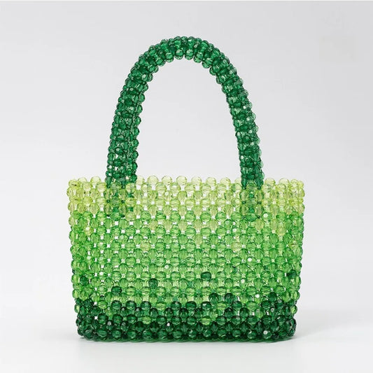Bolso tejido para mujer, diseño exquisito, bolso con cuentas acrílicas huecas, Bolso pequeño hecho a mano para mujer
