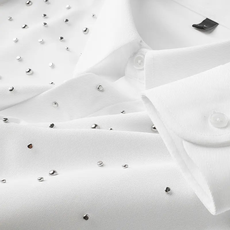Camisa de Manga Larga Decorada con Pedrería para Hombre, Camisa de Vestir para Banquetes y Fiestas, Camisa Casual de Negocios, Camisa Masculina