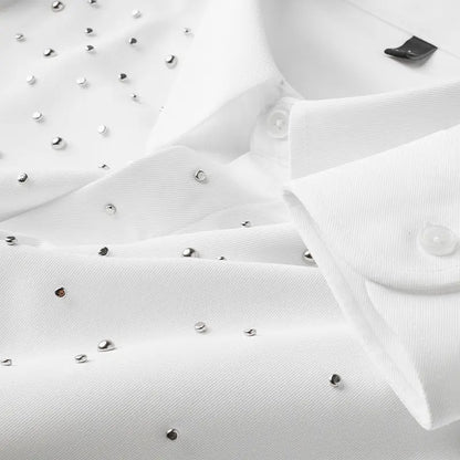 Camisa de Manga Larga Decorada con Pedrería para Hombre, Camisa de Vestir para Banquetes y Fiestas, Camisa Casual de Negocios, Camisa Masculina