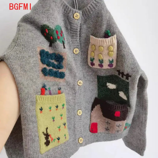 Suéter de Punto Coreano para Niños, Primavera-Otoño 2026, Top Infantil de 3 a 11 Años, Cárdigan de Moda con Dibujos Animados
