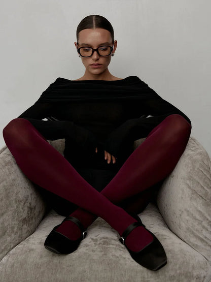 Suéter de punto para mujer con hombros descubiertos, top de manga larga, jersey, ropa de otoño-invierno en rojo, gris, marrón y blanco