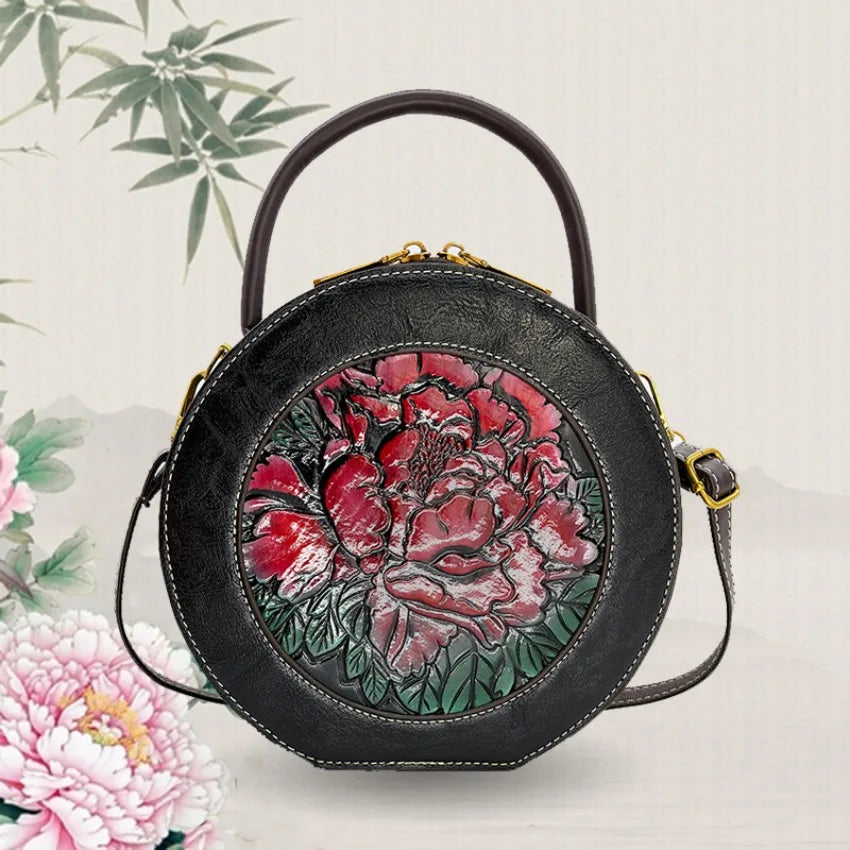 Bolso de diseñador de lujo para mujer, bolso de hombro de estilo chino Retro con relieve 3D de flores, bolso cruzado para gifls, nuevo bolsillo redondo para teléfono