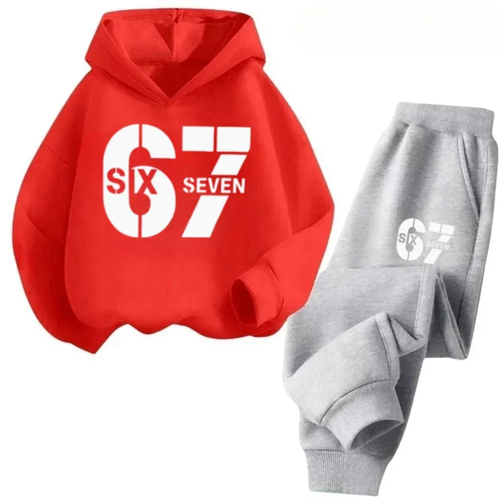 67 conjunto de sudaderas con capucha elegantes para niños de 4 a 13 años, ropa de calle coreana, chándal de bloque, sudadera cómoda a la moda para niños, conjuntos de 2 uds, traje de pantalón