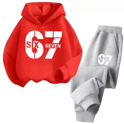 67 conjunto de sudaderas con capucha elegantes para niños de 4 a 13 años, ropa de calle coreana, chándal de bloque, sudadera cómoda a la moda para niños, conjuntos de 2 uds, traje de pantalón