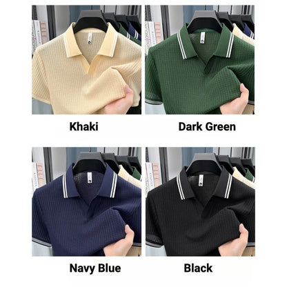 Nueva Camiseta Polo de Verano para Hombre |   Cuello en V con Rayas |   Camiseta de Manga Corta, Transpirable y Ajustada