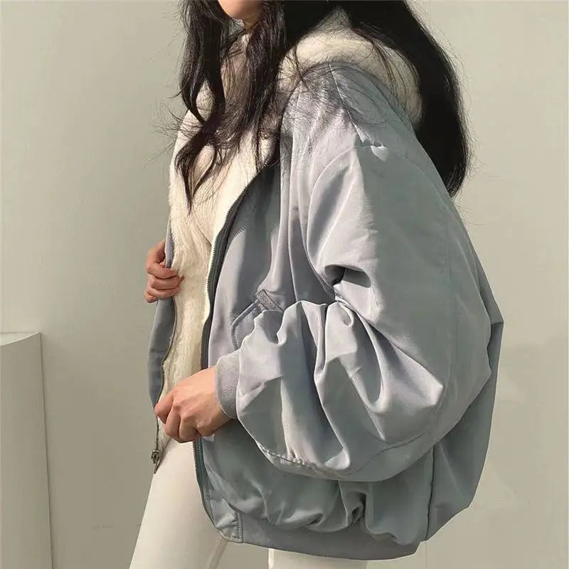 Lamb Fur Jacket Women's Autumn Winter Thickened Double-Sided Wear Cotton Coat Winter New Style Cotton Padded Hat Thick Cotton...