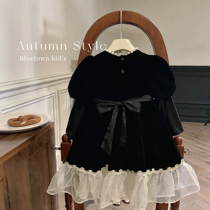 Ropa de otoño para niños, falda de princesa para niñas, vestido negro a la moda, falda de princesa de cumpleaños para bebés, 2024