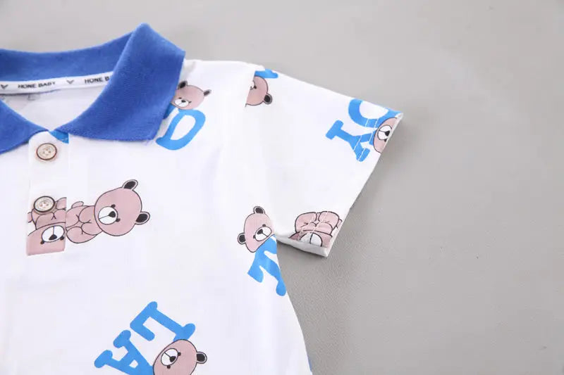 Ropa de dibujos animados para bebé, Camiseta con estampado de oso, pantalones cortos, 2 uds./Set