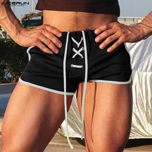 INCERUN Men Shorts Patchwork Joggers Summer Casual Men Bottoms Streetwear Lace Up Workout 2026 Color-block Shorts For Man S-5XL