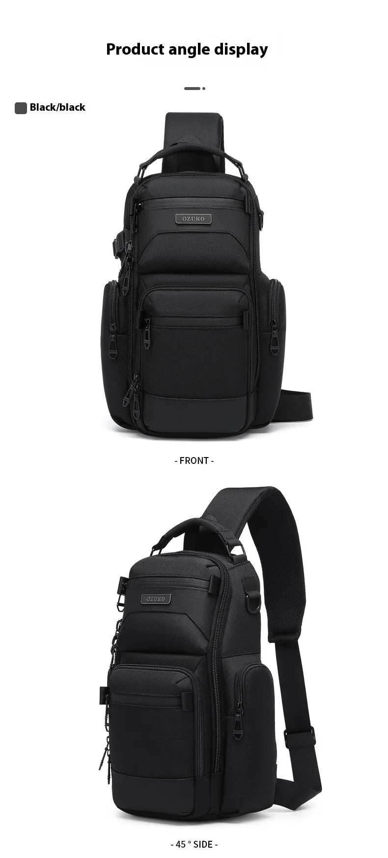 Bolso de pecho OZUKO, elegante bolso cruzado multifuncional, bolso cruzado de viaje ligero e impermeable para hombre