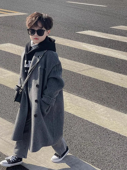 Ropa Infantil Coreana, Abrigo de Lana de Doble Cara para Niños y Niñas, Abrigo Largo de Lana Coreana, Abrigo de Algodón Imitación de Doble Cara