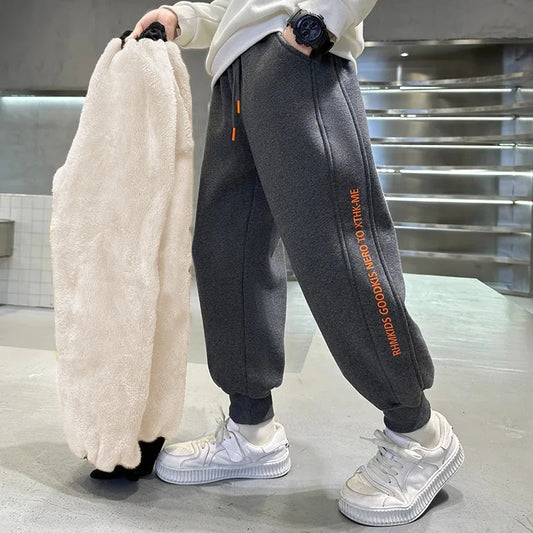 Pantalones de terciopelo para niños, pantalones gruesos para niños, pantalones de chándal acolchados cálidos de invierno, pantalones casuales de moda para niños de 5 a 14 años