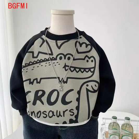 Ropa Infantil para Niño, Sudadera con Capucha de Forro Polar de una Pieza, Otoño/Invierno 2026, Sudadera Gruesa con Dibujos Animados de Dinosaurios para Niños