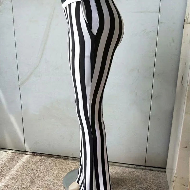 Pantalones Casuales a Rayas Blancas y Negras, Pantalones de Campana para Mujer, Moda de Verano, Ropa Casual para Mujer, Otro ...
