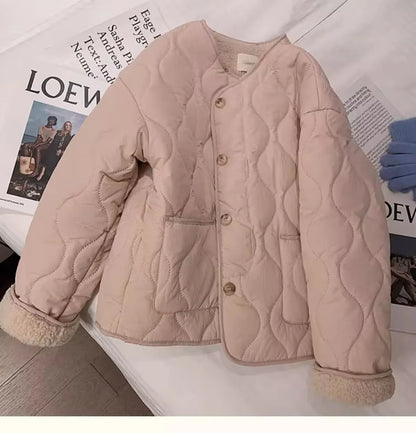 Chaqueta de algodón gruesa con forro de piel de cordero para mujer, ropa de abrigo para primavera y otoño, estilo informal, c...