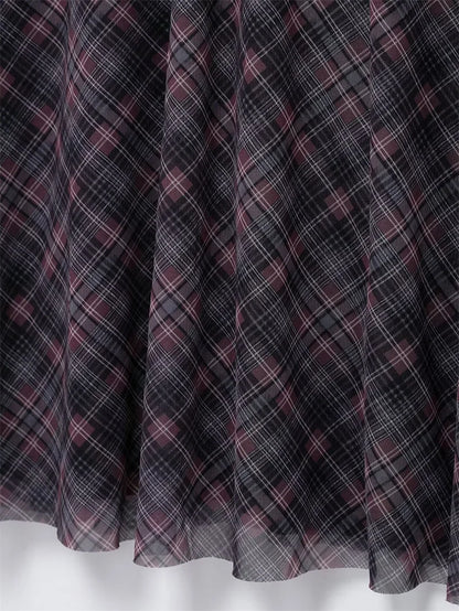 Falda Midi de Tul a Cuadros Estilo Británico BANA, Falda Ajustada de Cintura Alta para Mujer, Primavera Verano, Estilo OL, Fa...