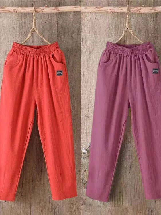 Pantalones Harlan de algodón sueltos para mujer, pantalones informales de verano para mamá, pantalones informales de algodón ...