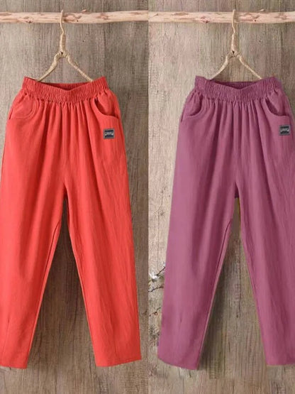 Pantalones Harlan de algodón sueltos para mujer, pantalones informales de verano para mamá, pantalones informales de algodón ...