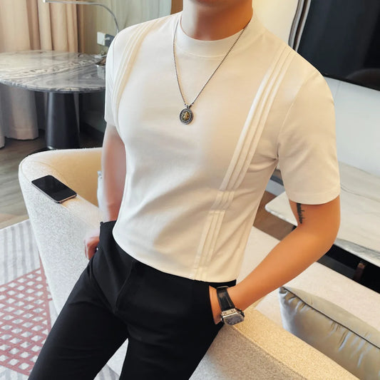Camiseta de manga corta de verano 2025 para hombre, camiseta informal ajustada y versátil a la moda con cuello redondo, ropa de calle de Color sólido, camisetas