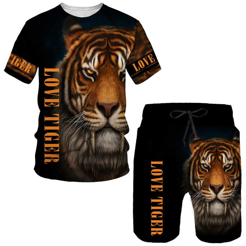 Camisetas con estampado 3D de tigre Animal, conjuntos de pantalones cortos, chándales para hombre, camiseta de manga corta de gran tamaño, conjunto de pantalones, trajes para hombre, ropa