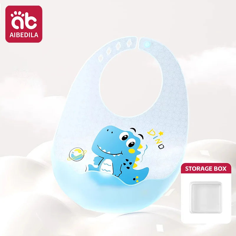 Babero de Silicona AIBEDILA, Impermeable, Ajustable, de Grado Alimenticio, con Diseño de Dibujos Animados, Paño de Regurgitación para Bebés, Niños y Niñas