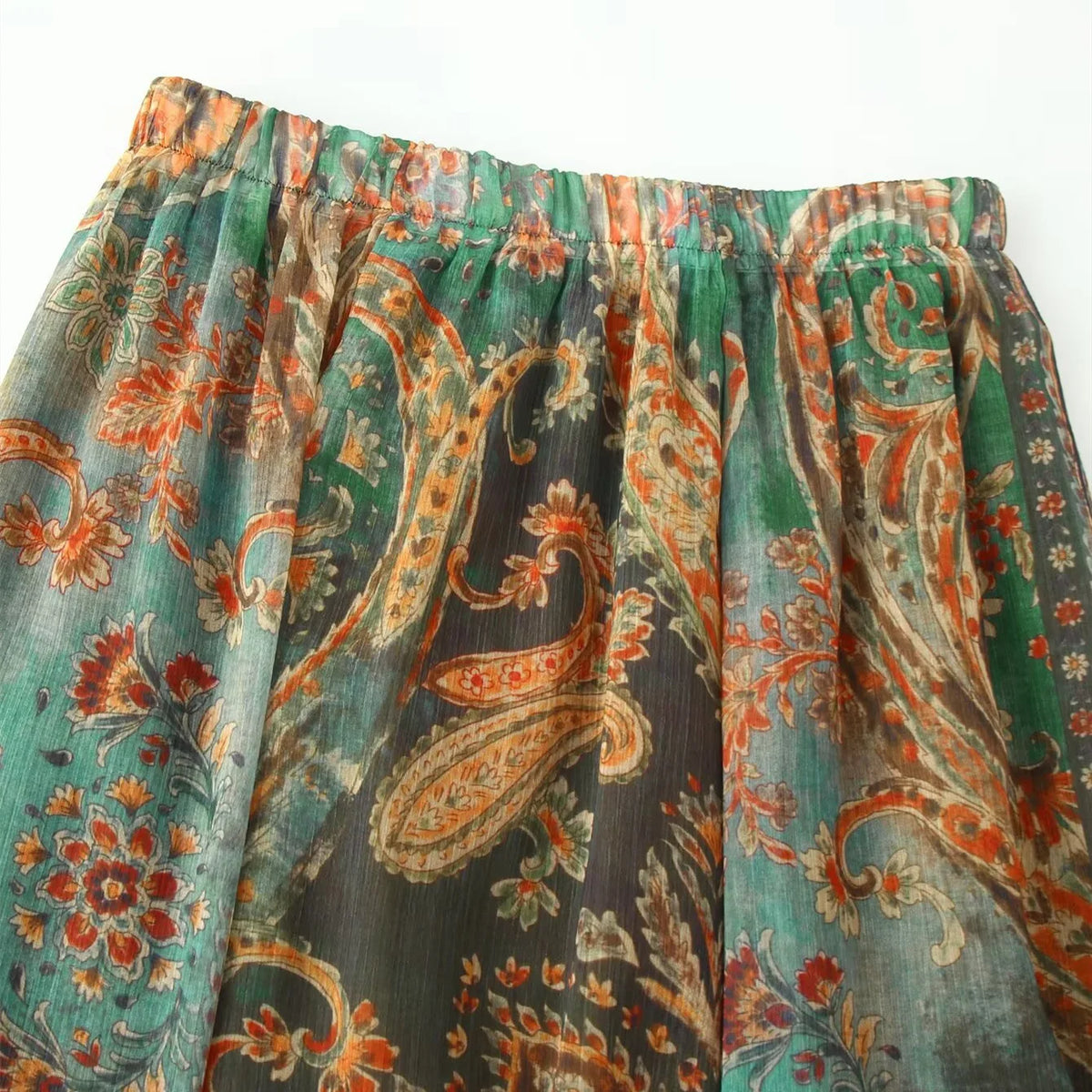 Falda Midi de Gasa con Estampado Retro Dulce y Moderno para Mujer, Estilo Veraniego, Diseño Holgado en la Cintura, Corte en A...
