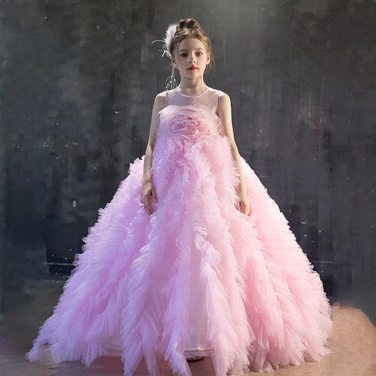 Nuevo Vestido Formal Rosa para Niñas, Vestido de Dama de Honor para Bodas, Elegante, para Presentaciones de Piano, Cumpleaños, Disfraz de Princesa