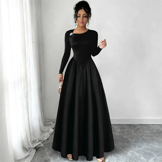 Vestido para Mujer, Manga Larga, Cintura Alta, Falda Corte A, Estilo Casual Elegante, Ideal para Primavera, Otoño, Oficina, Reuniones y Eventos