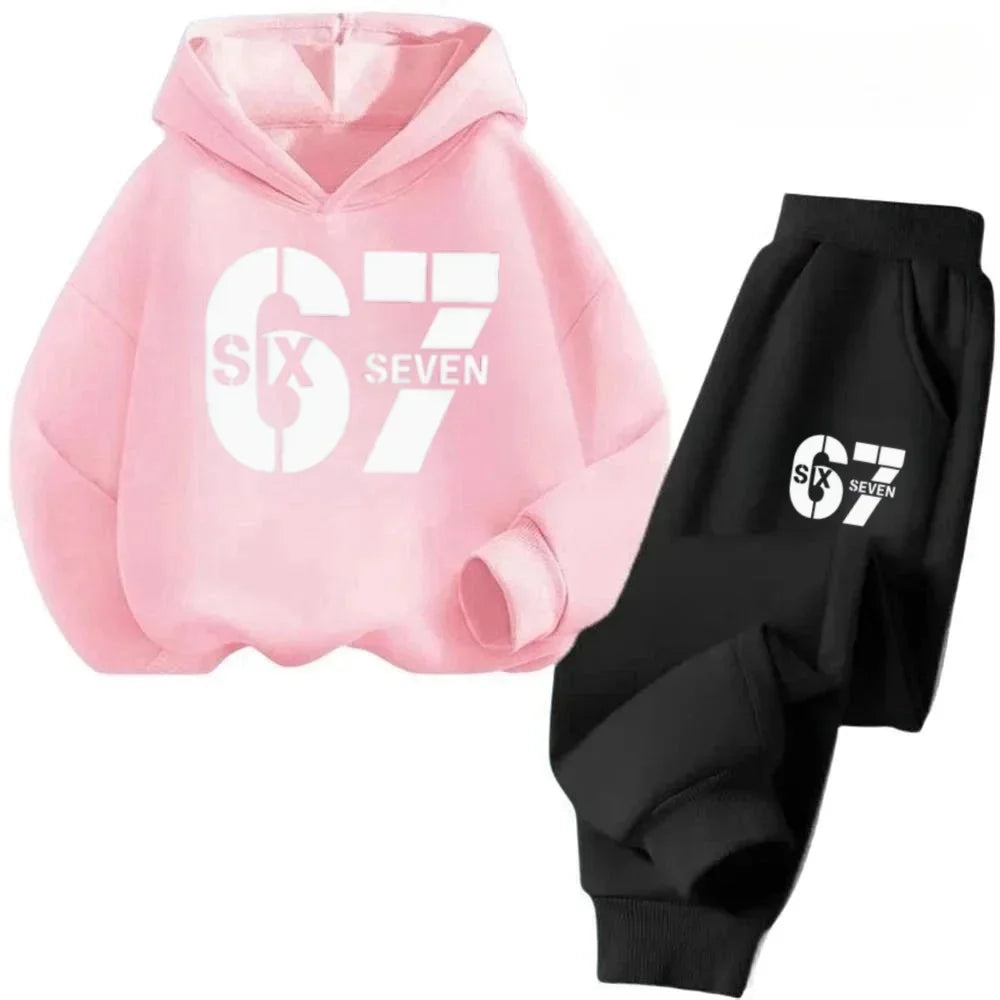 67 conjunto de sudaderas con capucha elegantes para niños de 4 a 13 años, ropa de calle coreana, chándal de bloque, sudadera cómoda a la moda para niños, conjuntos de 2 uds, traje de pantalón