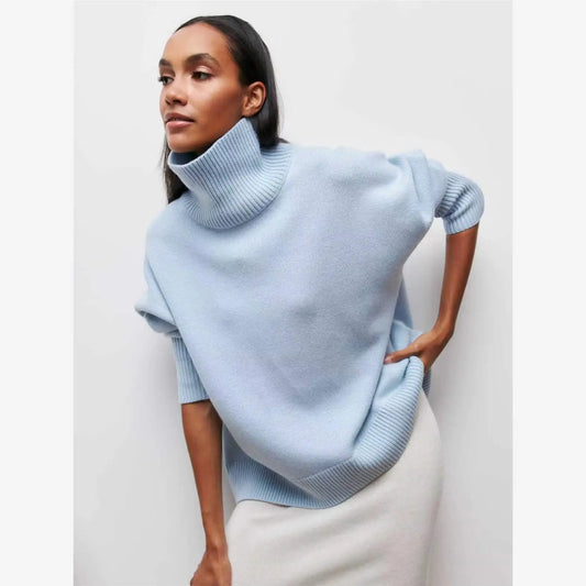 Suéter Holgado de Cuello Alto para Mujer, Moda Otoño Invierno, Cómodo, Grueso, de Manga Larga y Cuello Redondo