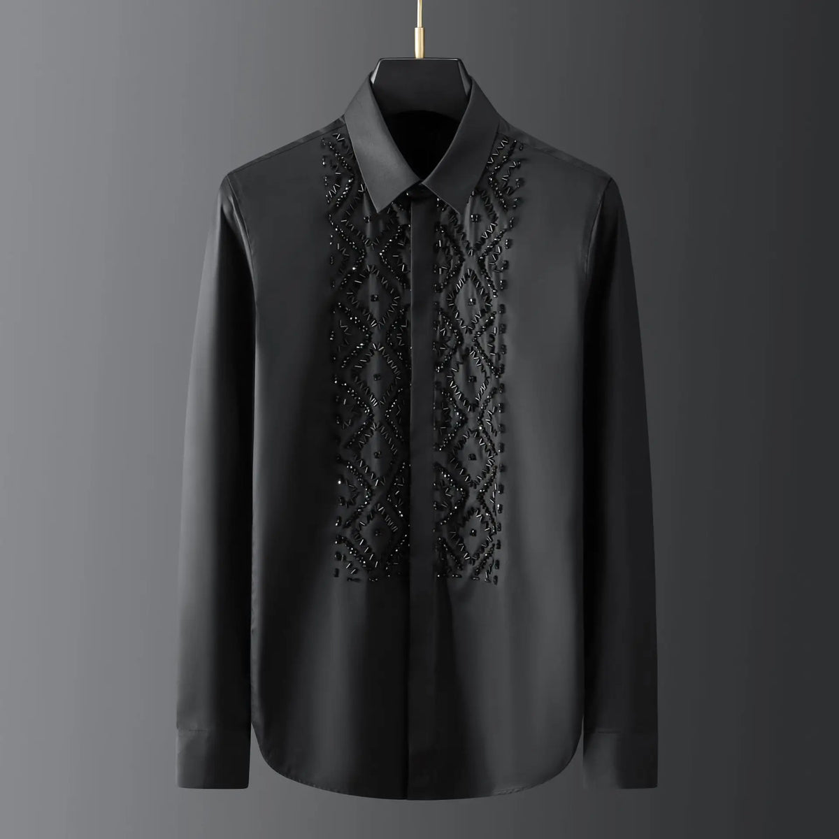 Camisa de lujo hecha a mano con cuentas para hombre, camisas de vestir informales ajustadas de manga larga para negocios, fiesta Social, banquete, escenario, estrella, ropa para hombre