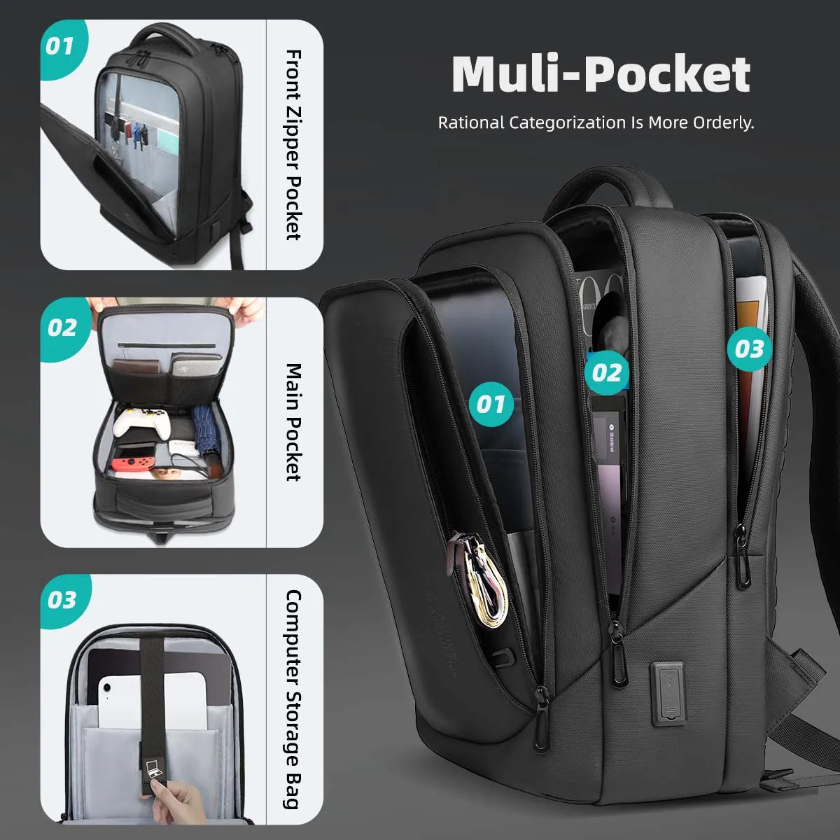 HK-Bolso para ordenador portátil de diseño para hombre, mochilas escolares impermeables para niños universitarios, mochila de viaje deportiva de negocios para hombre con carga USB
