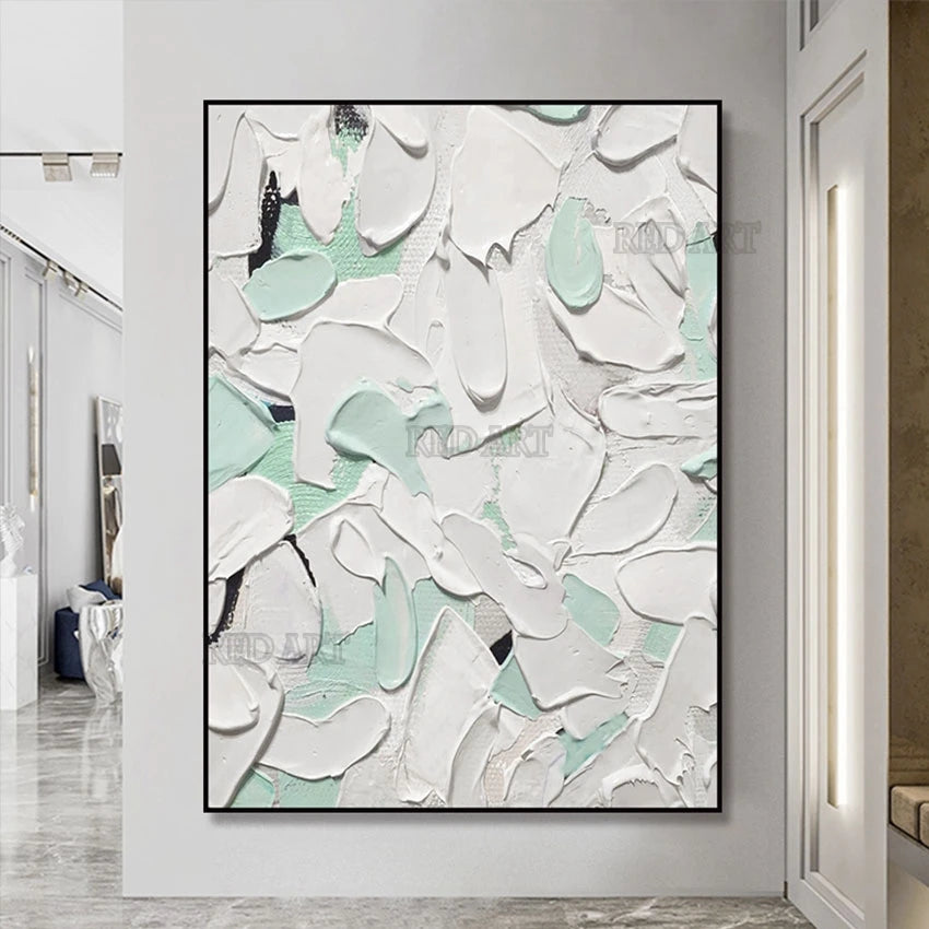 Murales modernos para el hogar, textura abstracta, pintura acrílica blanca, pintura al óleo gruesa, decoración de pared, imagen, arte de gran tamaño para porche + paquete Switch In Art completo