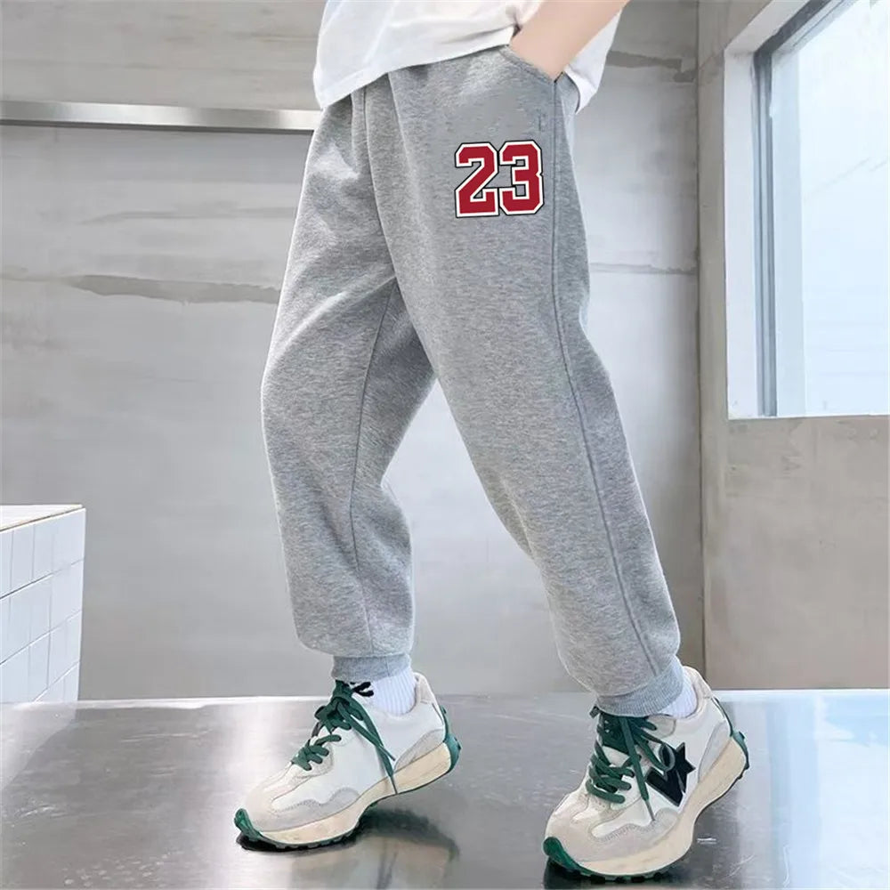 Pantalones de chándal deportivos con estampado de letras para niños, pantalones largos sueltos a la moda, pantalones para correr, pantalones deportivos finos informales para niños 2025, SPT01
