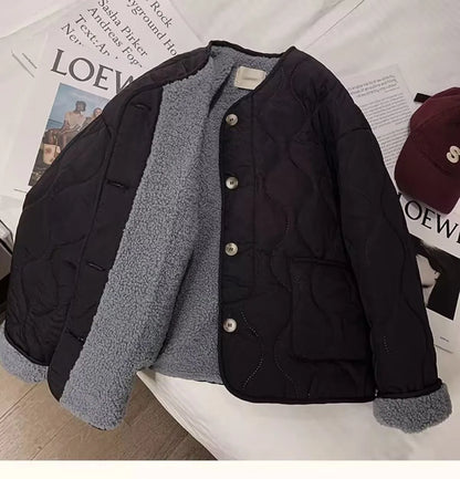 Chaqueta de algodón gruesa con forro de piel de cordero para mujer, ropa de abrigo para primavera y otoño, estilo informal, c...